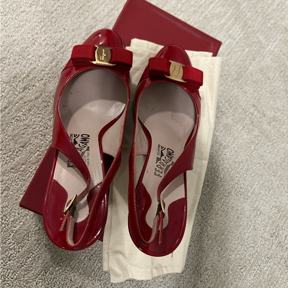 SOLD! Salvatore Ferragamo Red Flavia Slingback Heels - Size 10 - Picture 14 of 15